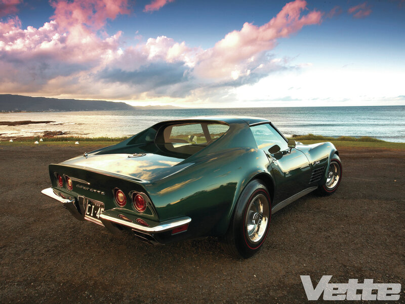 Green Corvette Car — Serene, Sunset