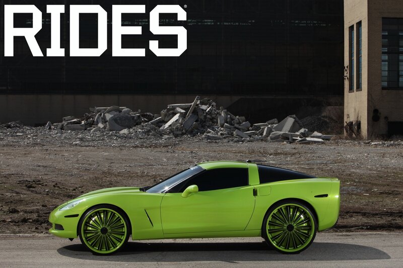Green Corvette in Urban Setting