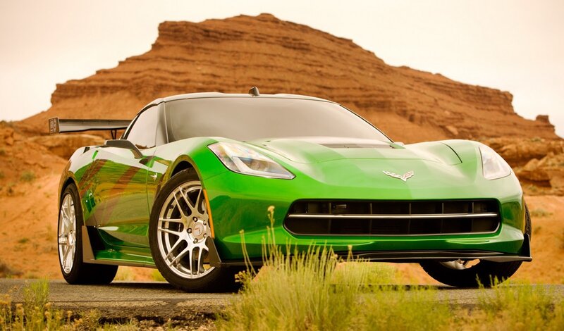 Green Corvette Sports Car — Dramatic, Afternoon