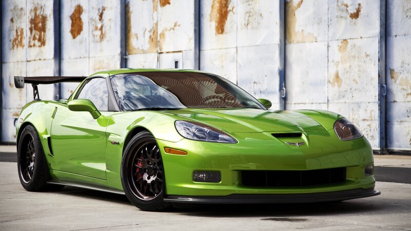 Green Corvette Sports Car — Lime Green, Dramatic
