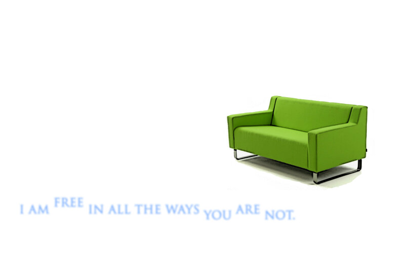 green couch with text