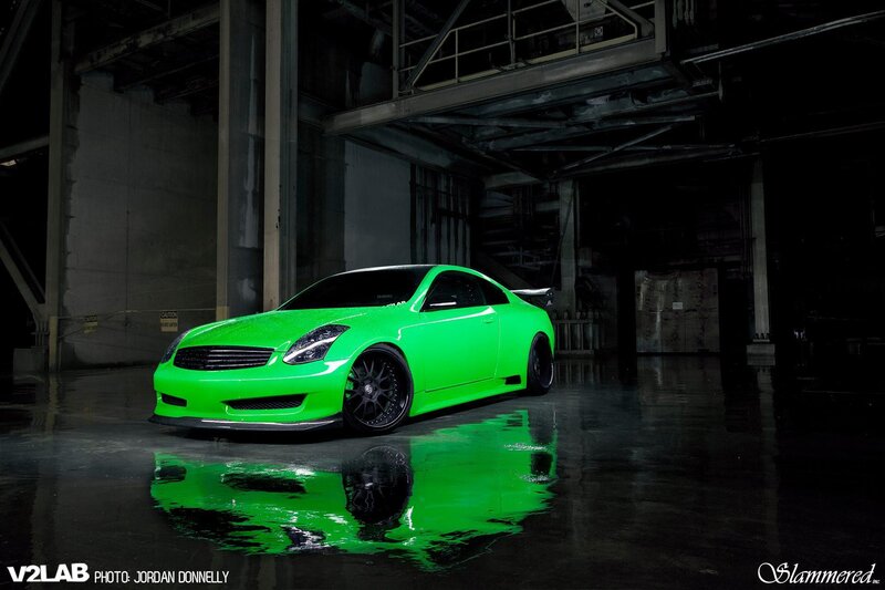 green coupe in warehouse