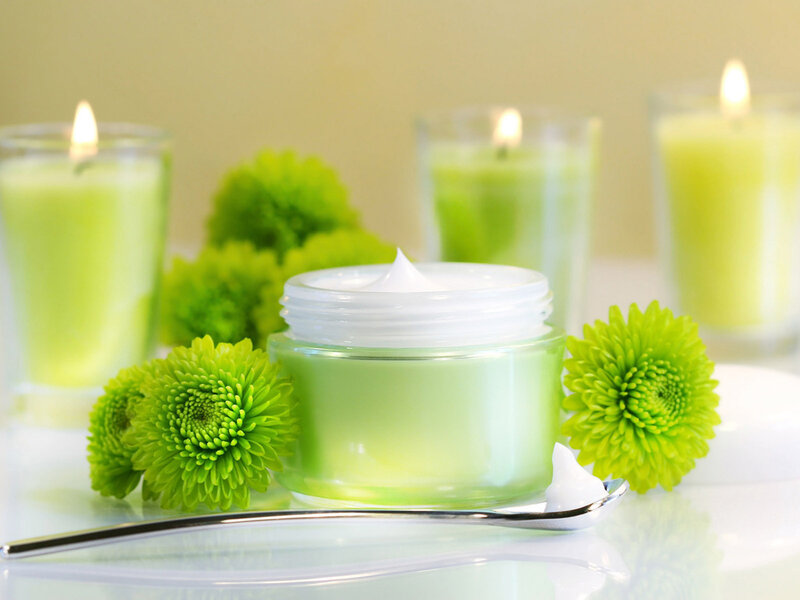 Green Cream Jar with Flowers