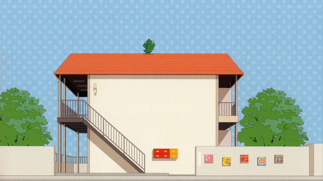 green creature on roof