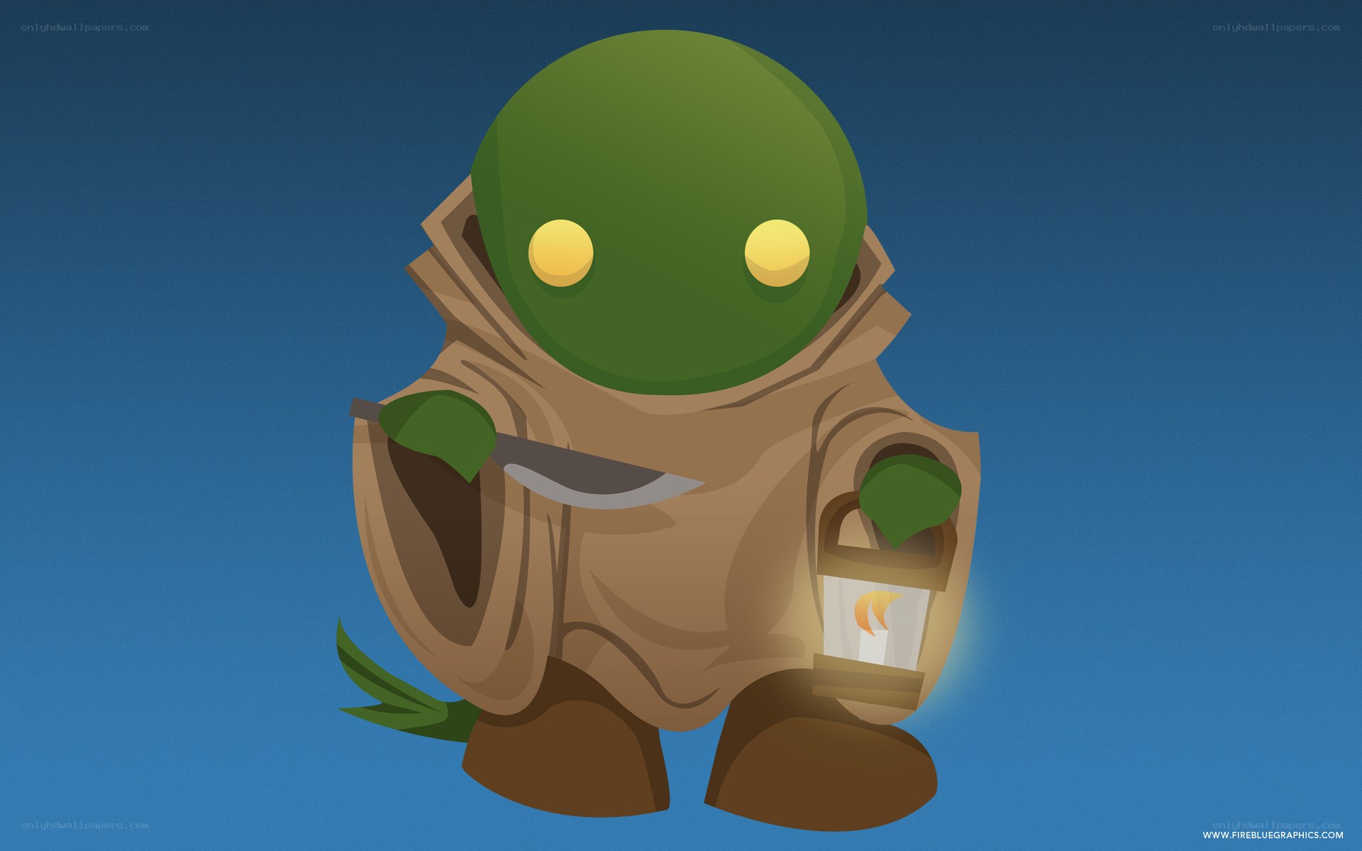 Green creature with knife and lantern