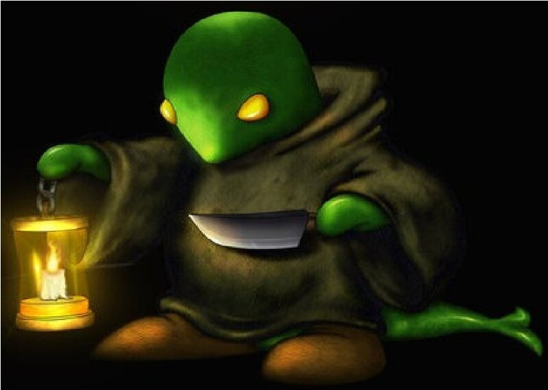 Green Creature with Lantern — Dark, Mysterious