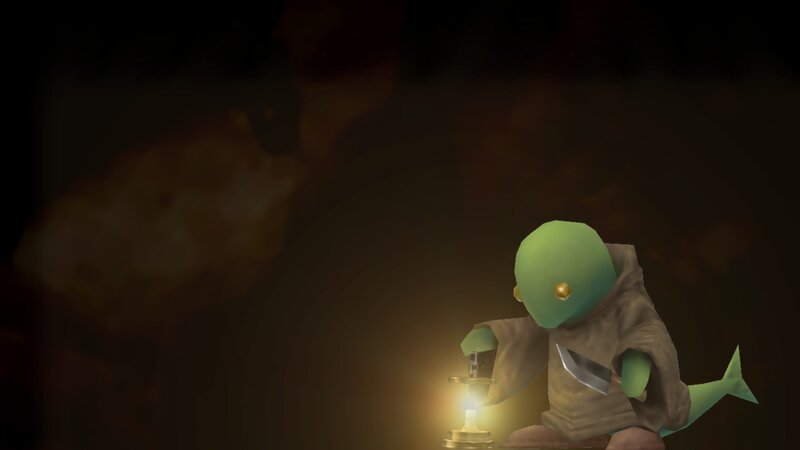 green creature with lantern