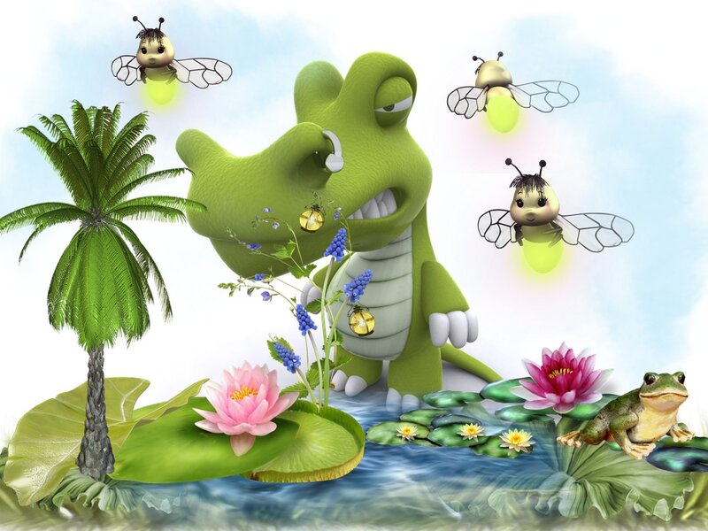 Green Crocodile in Pond