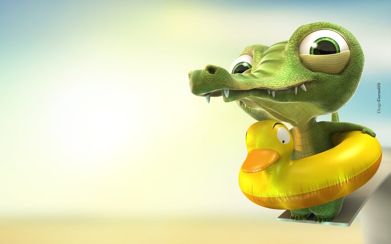 Green Crocodile with Duck Ring