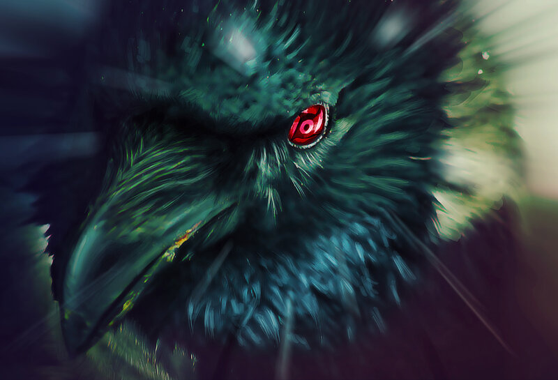 Green Crow with Red Eye — Intense
