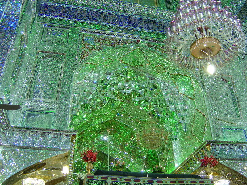Green crystal mosque interior