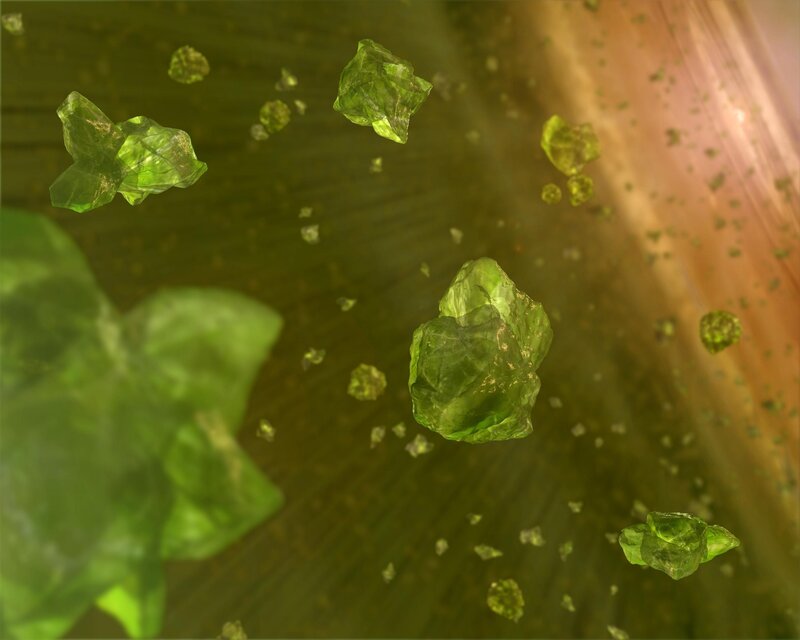 green crystals floating in space