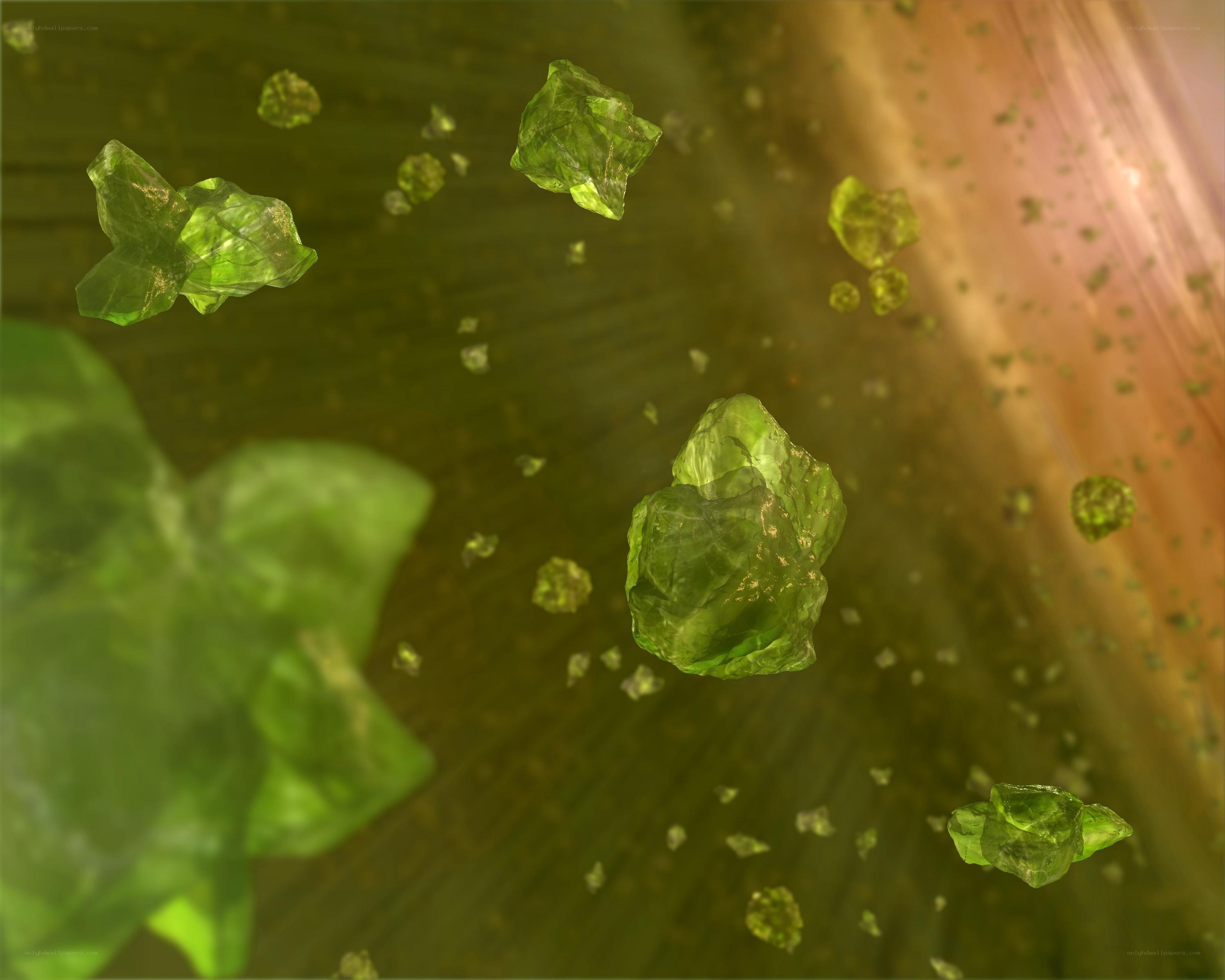 green crystals floating in space