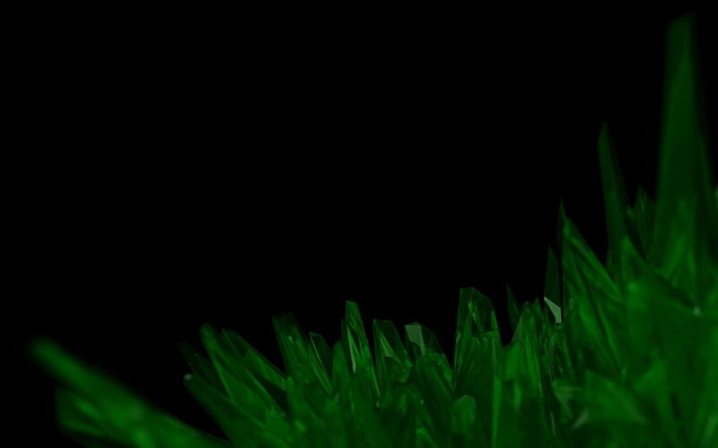 green crystals on black background