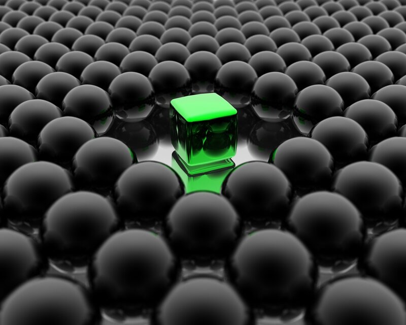 Green Cube Among Spheres