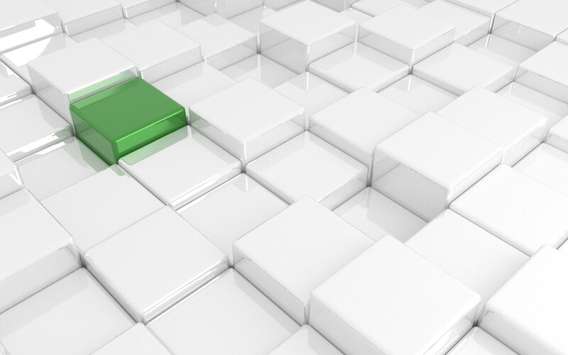 Green Cube Among White Cubes — Neutral