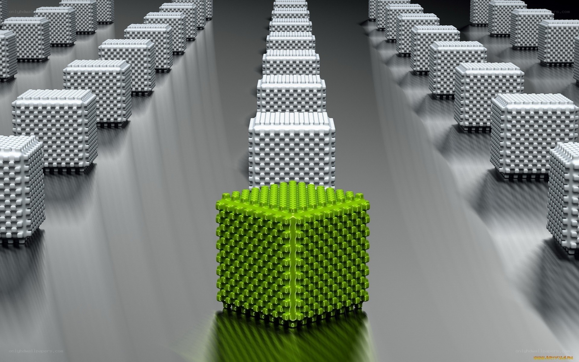 green cube in a grid
