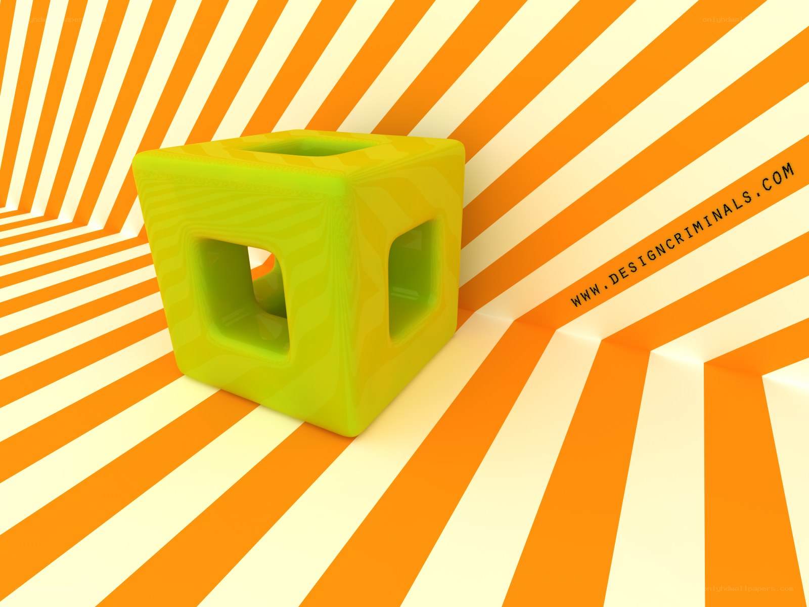 Green cube on striped background
