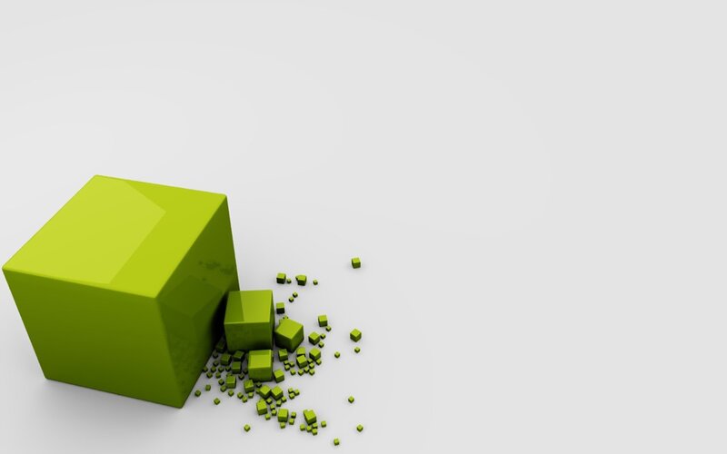 green cubes breaking apart