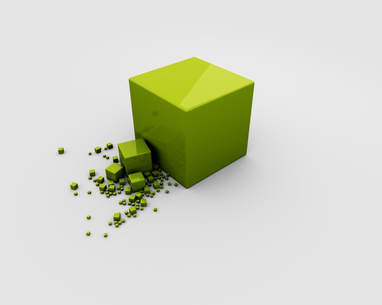 green cubes breaking apart