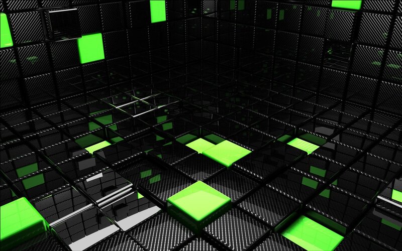 Green Cubes in Black Grid — Dark