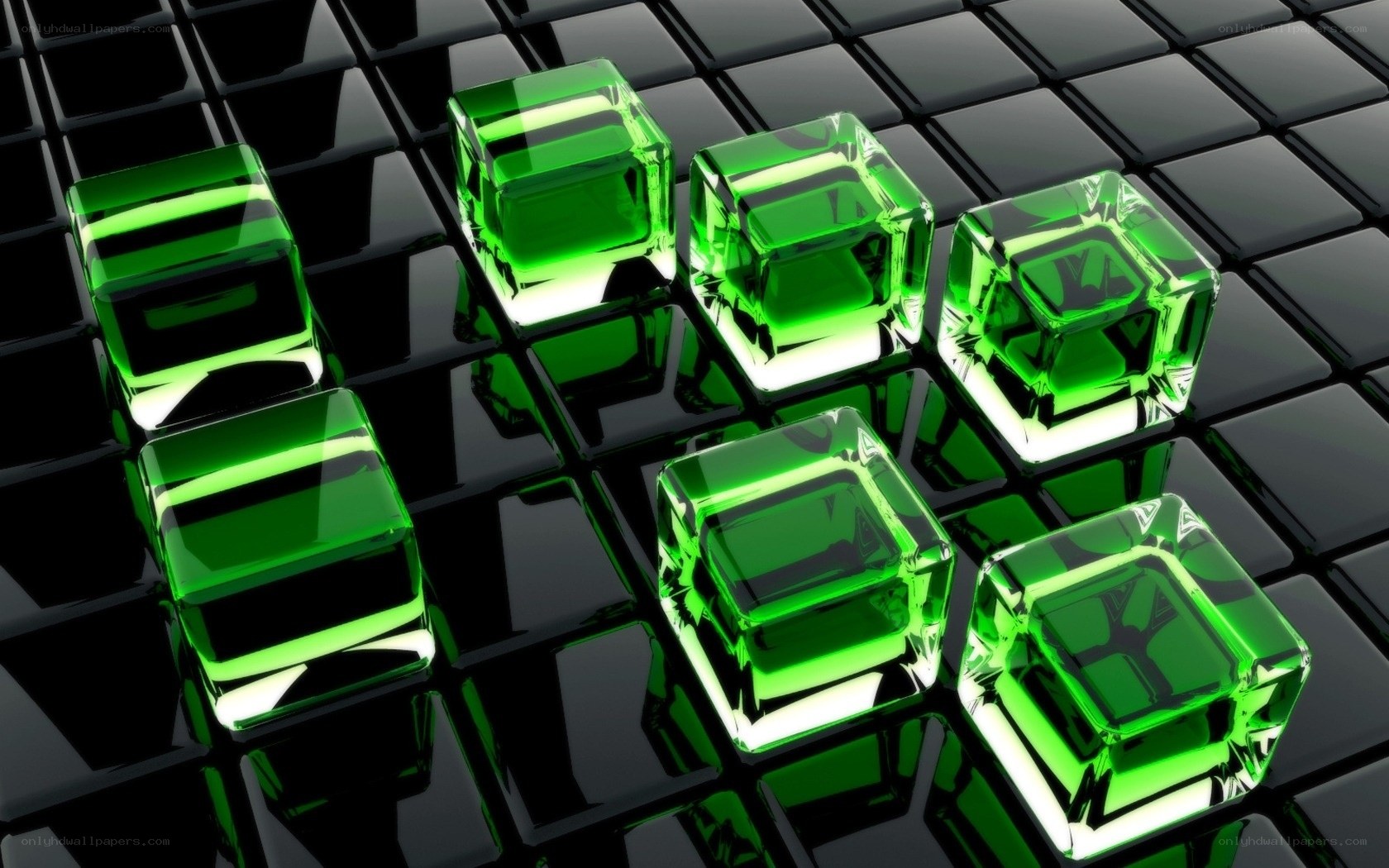 green cubes on black grid