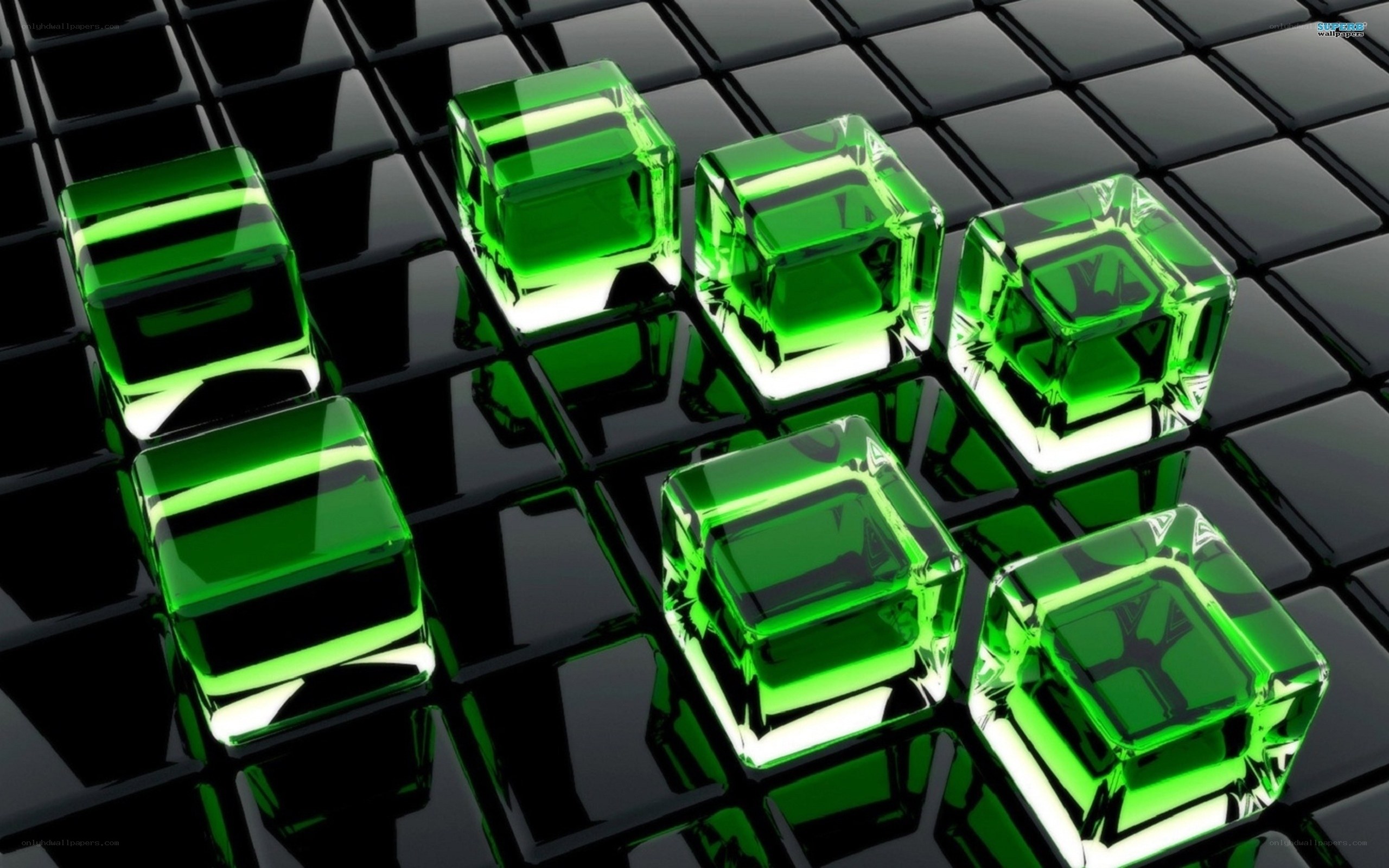 green cubes on black grid