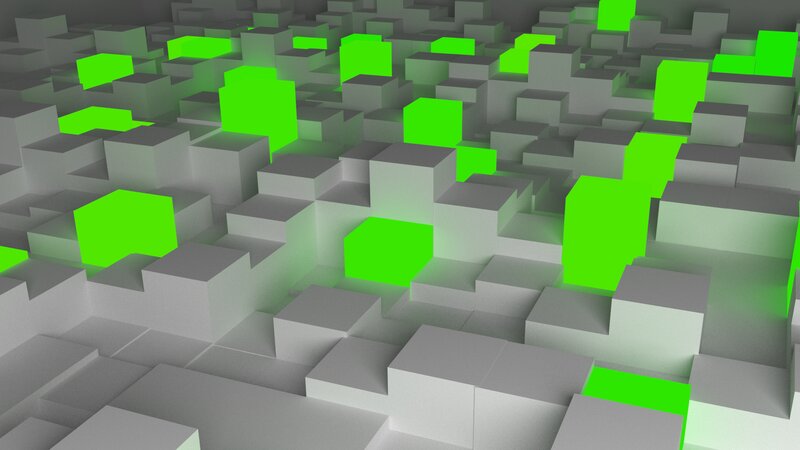 Green Cubes on Gray Blocks