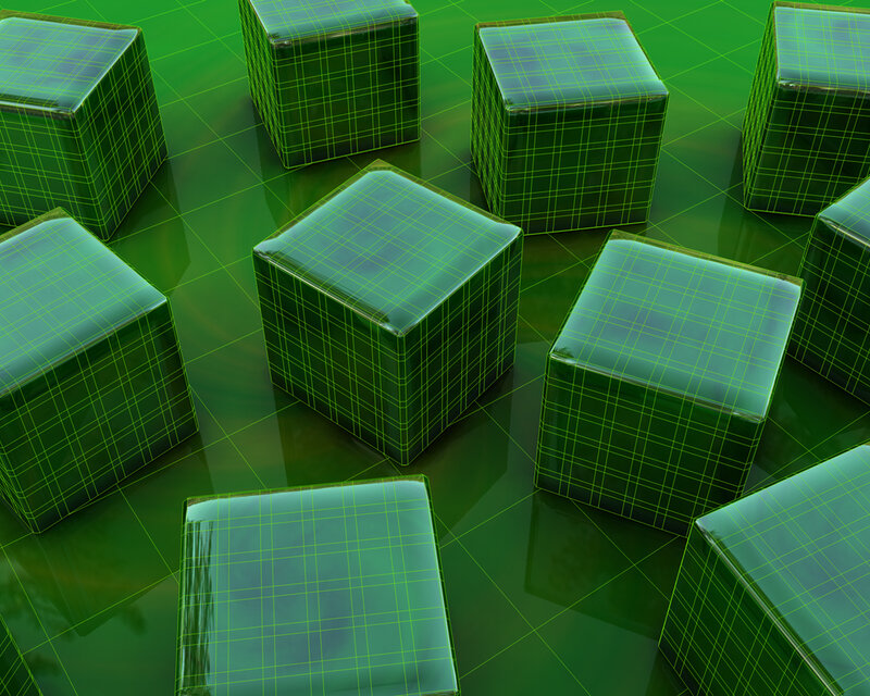 Green cubes on grid surface