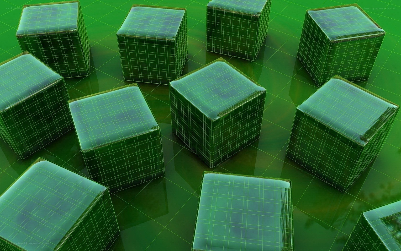 green cubes on grid