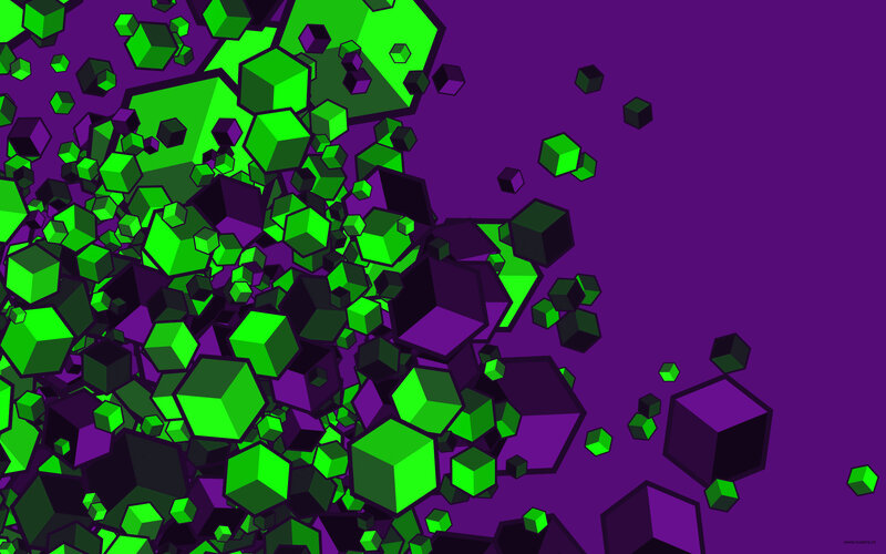 green cubes on purple background