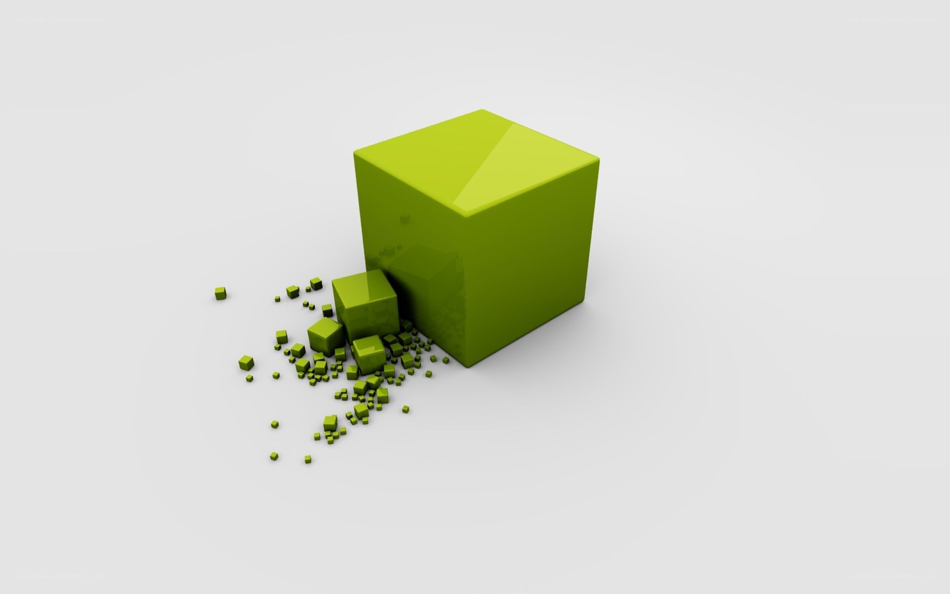 green cubes scattered