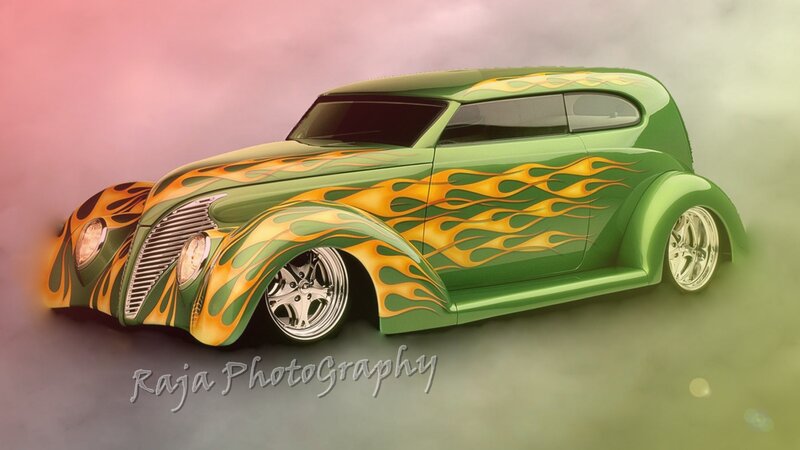 Green Custom Car — Dramatic, Digital Art