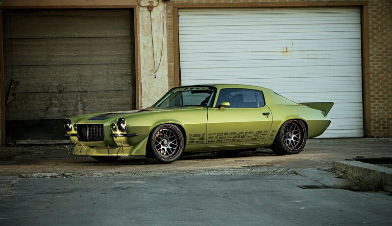 Green Custom Car — Dramatic, Photograph, Garage Doors