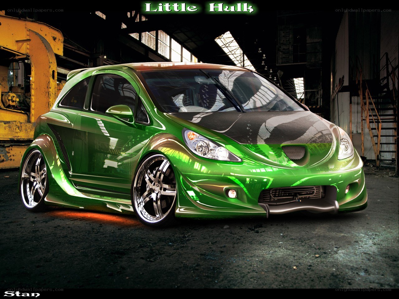 Green Custom Car in Warehouse