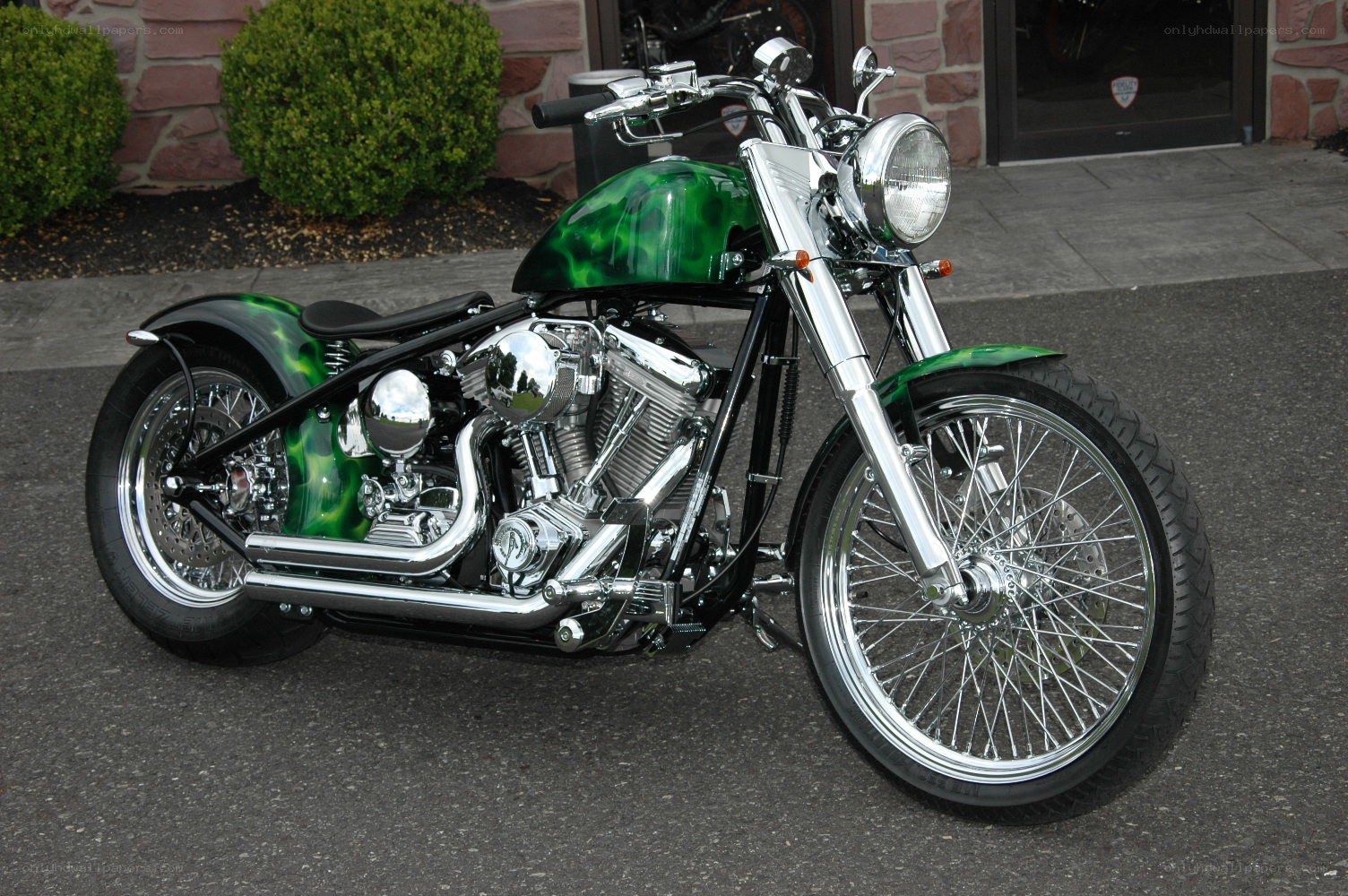 green custom chopper motorcycle
