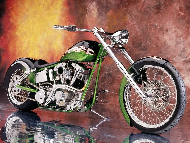 green custom chopper motorcycle