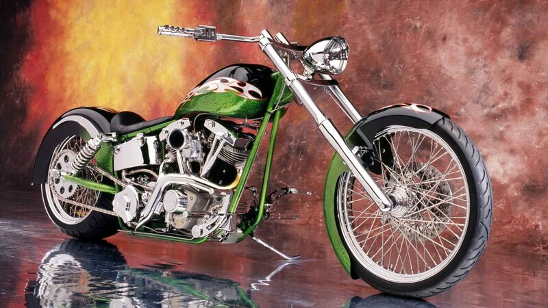 green custom chopper motorcycle
