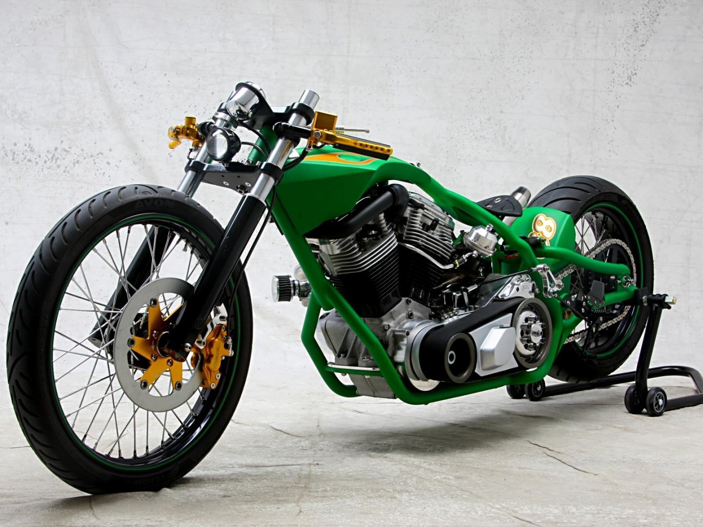 green custom chopper motorcycle