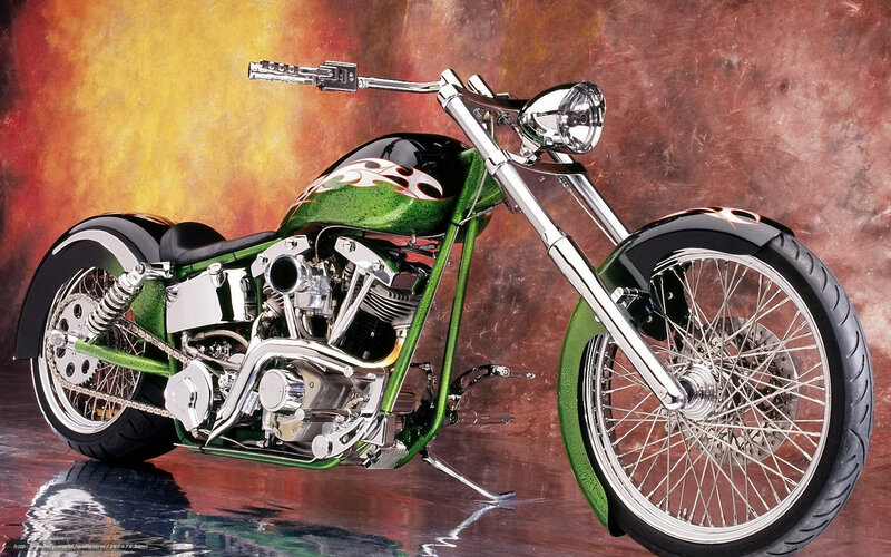 Green Custom Chopper Motorcycle — Dramatic, Photograph, Fuel Tank