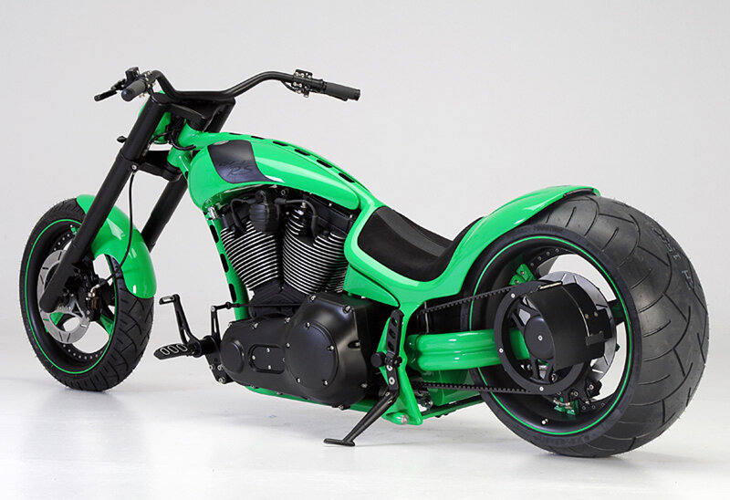 Green Custom Chopper Motorcycle — Neutral, Photograph, Engine, Seat