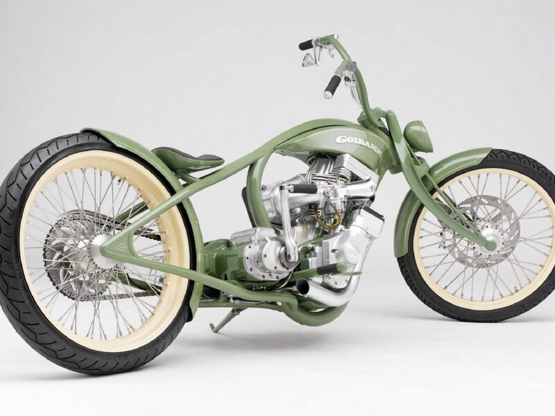 Green Custom Chopper Motorcycle — Neutral, Photograph, Engine