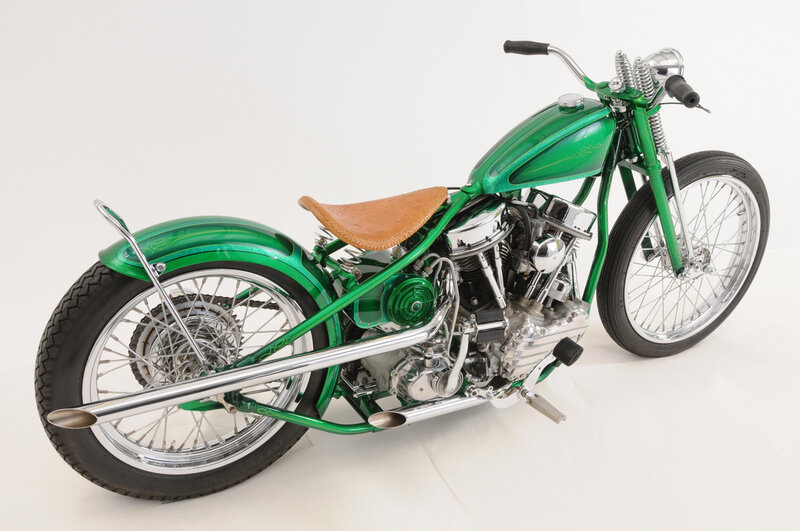 Green Custom Chopper Motorcycle — Neutral, Photograph