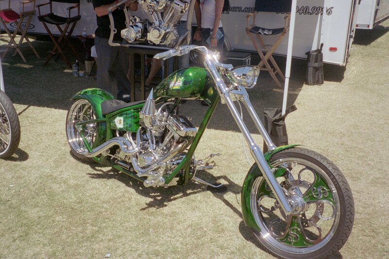 Green Custom Chopper Motorcycle — Outdoor