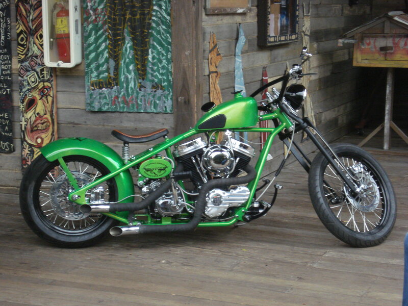 Green Custom Chopper Motorcycle — Rustic