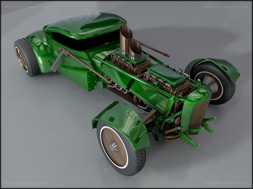 green custom hot rod car