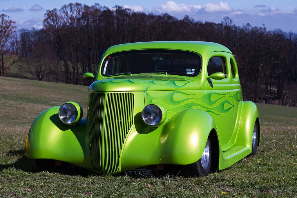 green custom hot rod car