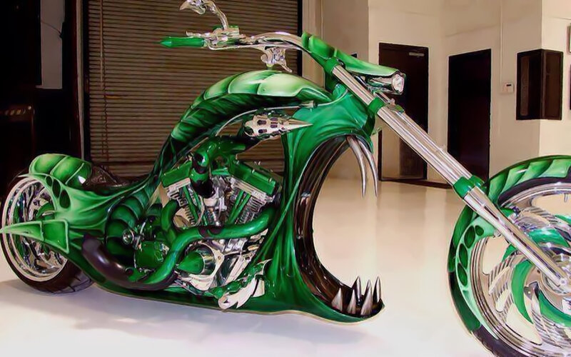 Green Custom Motorcycle — Dramatic, Digital Art