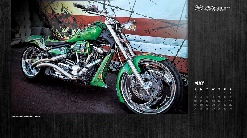Green Custom Motorcycle — Dramatic, Photograph, Calendar