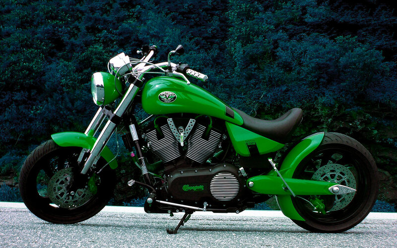 Green Custom Motorcycle — Dramatic, Photograph